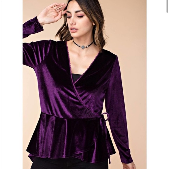 Nobrand Tops - Velvet Surplice Peplum Blouse